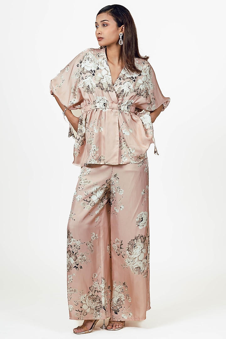 Blossom Pink Habutai Silk Abstract Floral Printed Co-Ord Set by Studio 113 at Pernia's Pop Up Shop