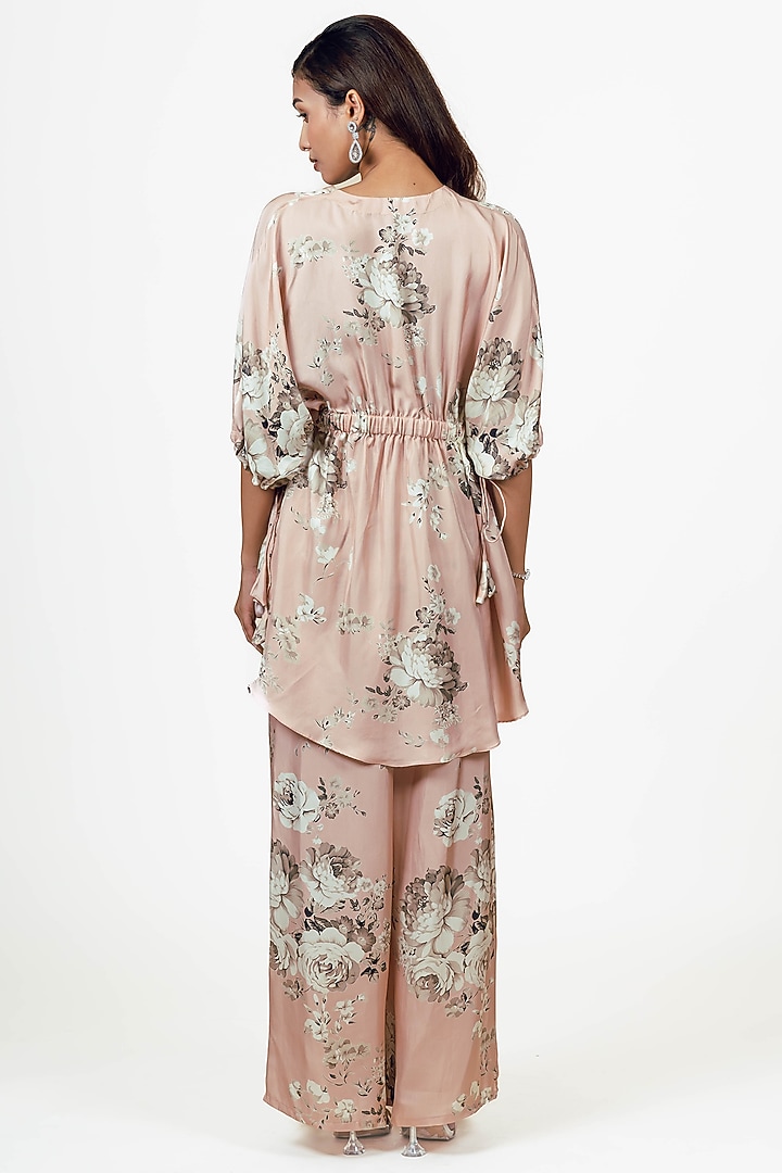 Blossom Pink Habutai Silk Abstract Floral Printed Co-Ord Set by Studio 113 at Pernia's Pop Up Shop
