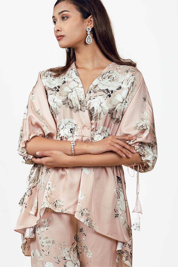 Blossom Pink Habutai Silk Abstract Floral Printed Co-Ord Set by Studio 113 at Pernia's Pop Up Shop