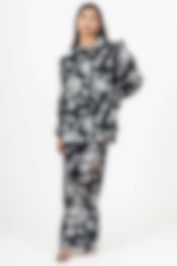 Black Dupion Silk Abstract Floral Printed Co-Ord Set by Studio 113 at Pernia's Pop Up Shop