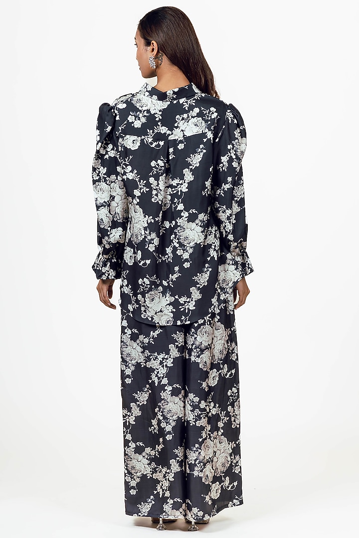 Black Dupion Silk Abstract Floral Printed Co-Ord Set by Studio 113 at Pernia's Pop Up Shop