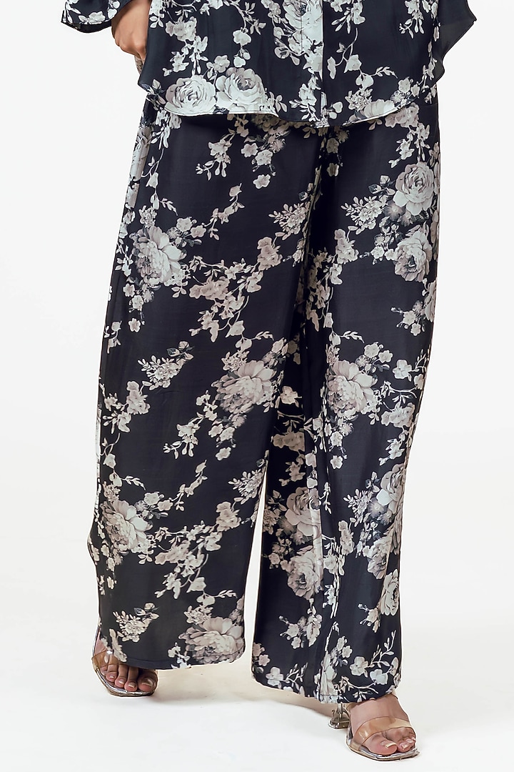 Black Dupion Silk Abstract Floral Printed Co-Ord Set by Studio 113 at Pernia's Pop Up Shop