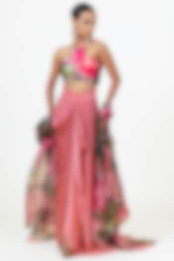 Fuchsia Organza Abstract Printed Cape Set by Studio 113 at Pernia's Pop Up Shop