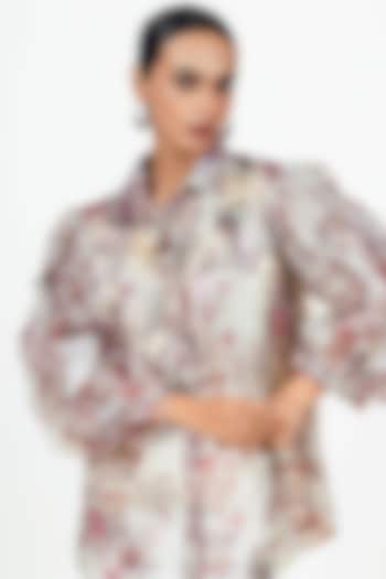 White Organza Peacock Chintz Printed Shirt by Studio 113 at Pernia's Pop Up Shop