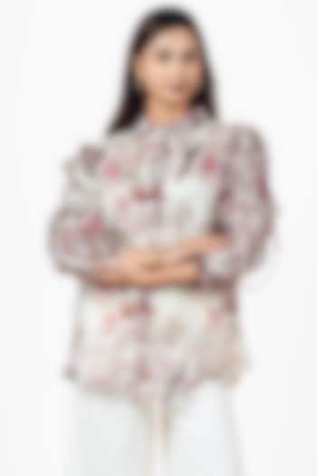 White Organza Peacock Chintz Printed Shirt by Studio 113 at Pernia's Pop Up Shop