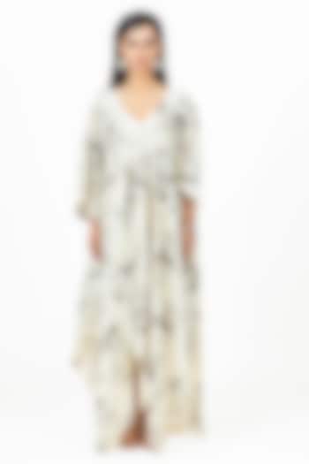White Twill Floral & Digital Printed Handkerchief Midi Vacation Dress by Studio 113 at Pernia's Pop Up Shop