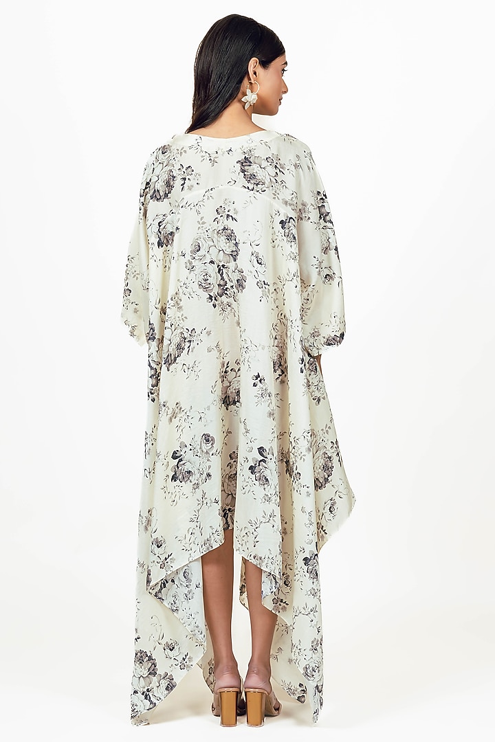 White Twill Floral & Digital Printed Handkerchief Midi Vacation Dress by Studio 113 at Pernia's Pop Up Shop