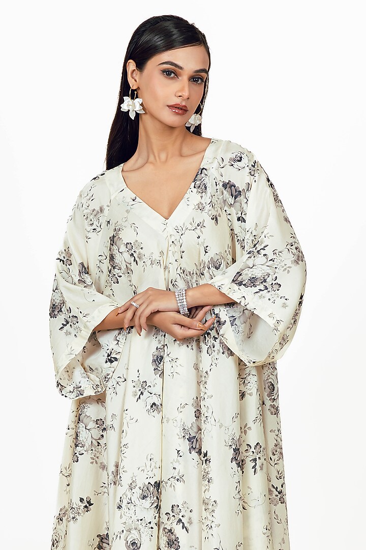 White Twill Floral & Digital Printed Handkerchief Midi Vacation Dress by Studio 113 at Pernia's Pop Up Shop