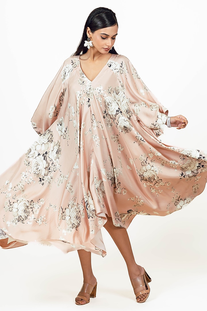 Blossom Pink Twill Floral & Digital Printed Handkerchief Midi Vacation Dress by Studio 113 at Pernia's Pop Up Shop