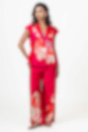 Rani Pink Habutai Silk Floral Printed Blazer Set by Studio 113 at Pernia's Pop Up Shop