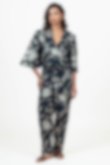 Black Habutai Silk Abstract Floral Printed Blazer Set by Studio 113 at Pernia's Pop Up Shop