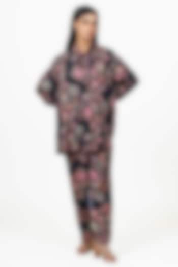 Black Twill Peacock Chintz Printed Co-Ord Set by Studio 113 at Pernia's Pop Up Shop