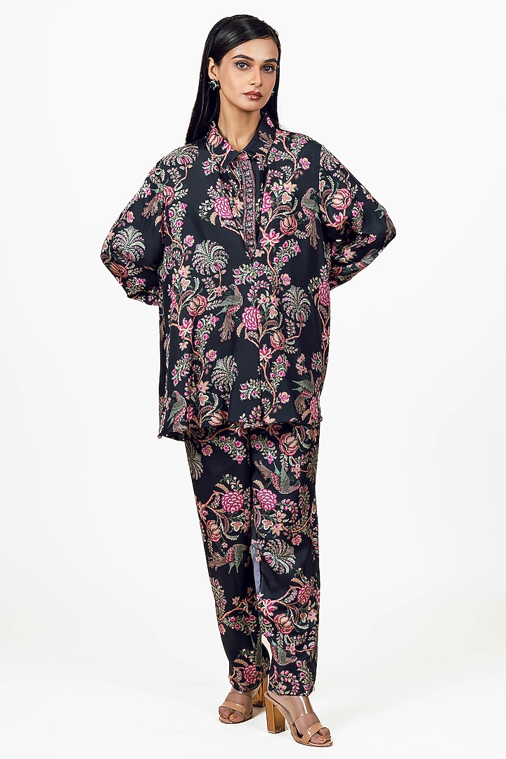 Black Twill Peacock Chintz Printed Co-Ord Set by Studio 113 at Pernia's Pop Up Shop