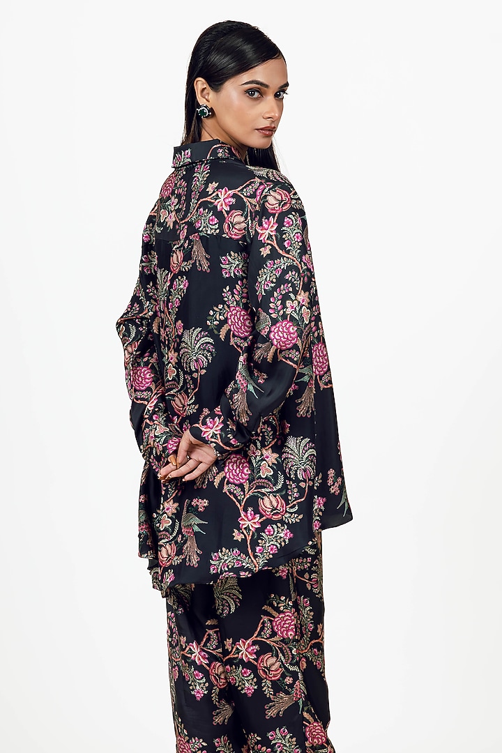 Black Twill Peacock Chintz Printed Co-Ord Set by Studio 113 at Pernia's Pop Up Shop
