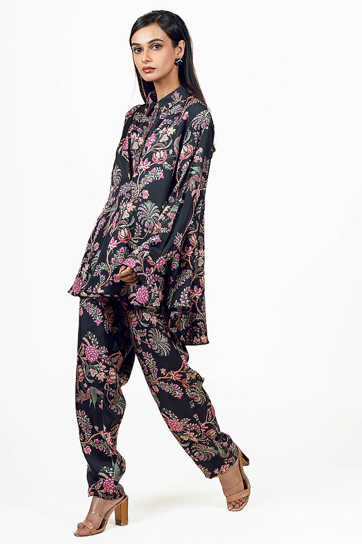 Black Twill Peacock Chintz Printed Co-Ord Set by Studio 113 at Pernia's Pop Up Shop