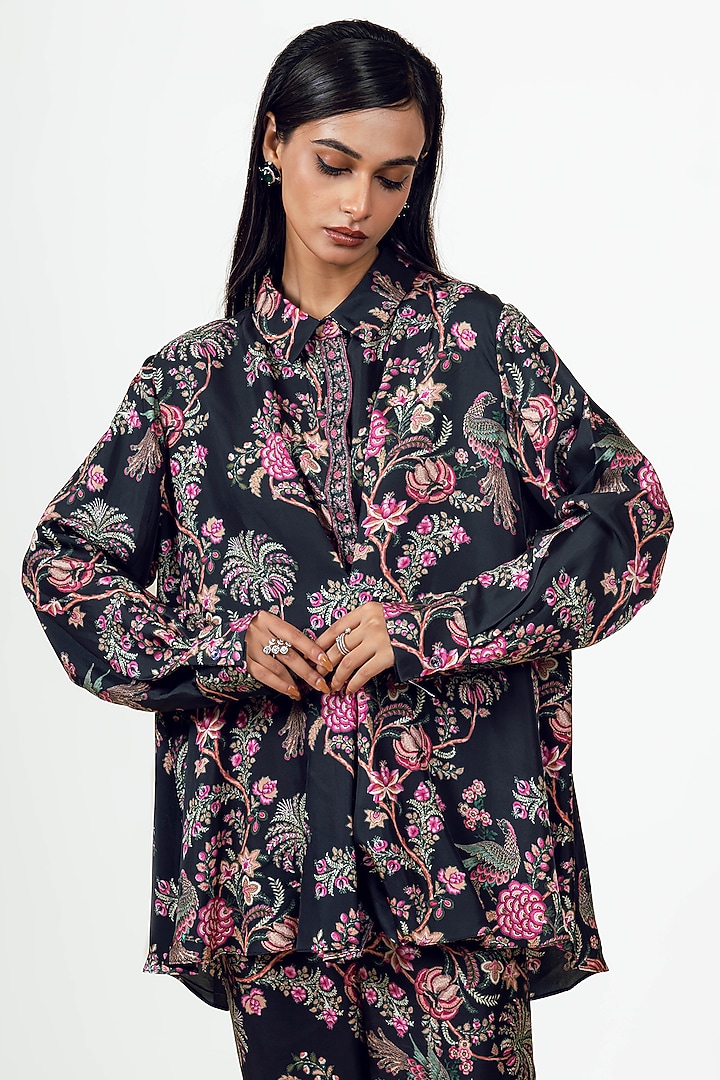 Black Twill Peacock Chintz Printed Co-Ord Set by Studio 113 at Pernia's Pop Up Shop