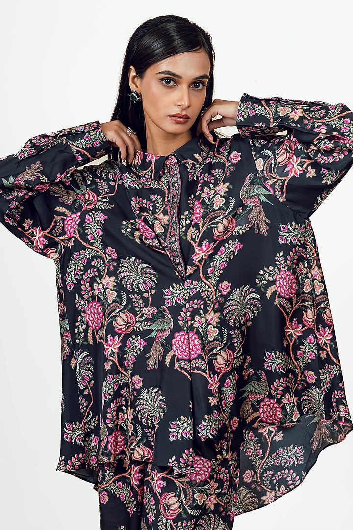 Black Twill Peacock Chintz Printed Co-Ord Set by Studio 113 at Pernia's Pop Up Shop