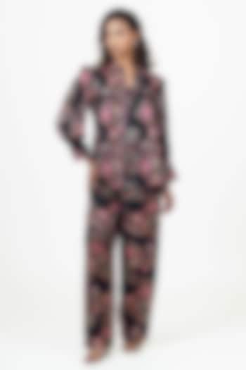 Black Twill Peacock Chintz Printed Co-Ord Set by Studio 113 at Pernia's Pop Up Shop