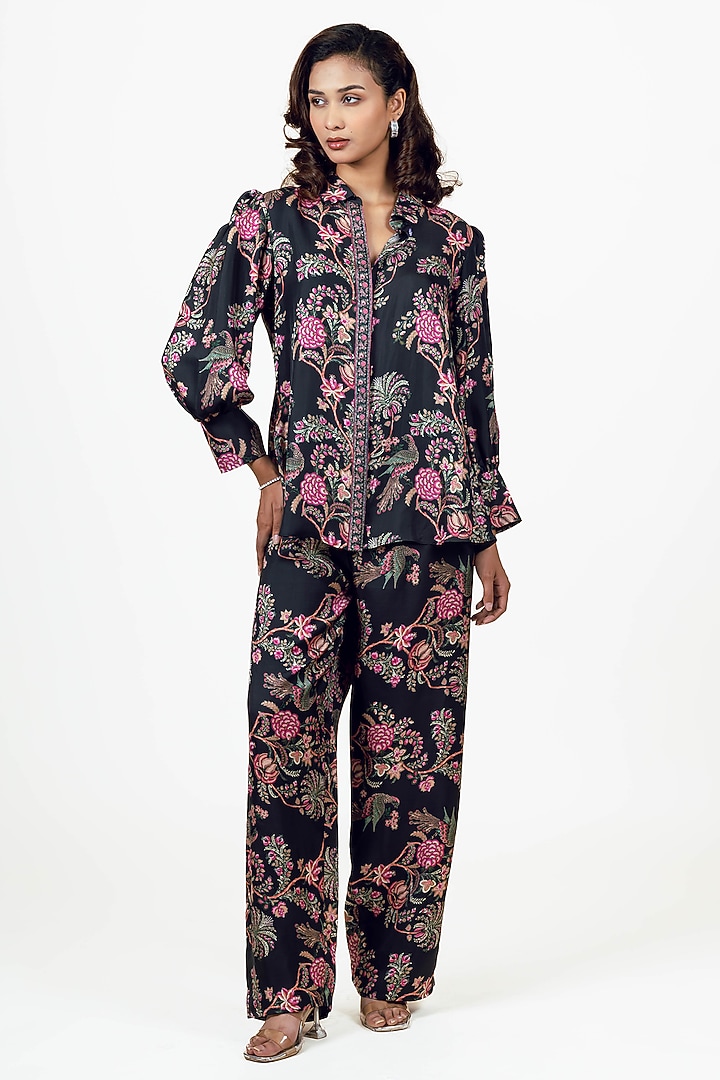Black Twill Peacock Chintz Printed Co-Ord Set by Studio 113 at Pernia's Pop Up Shop