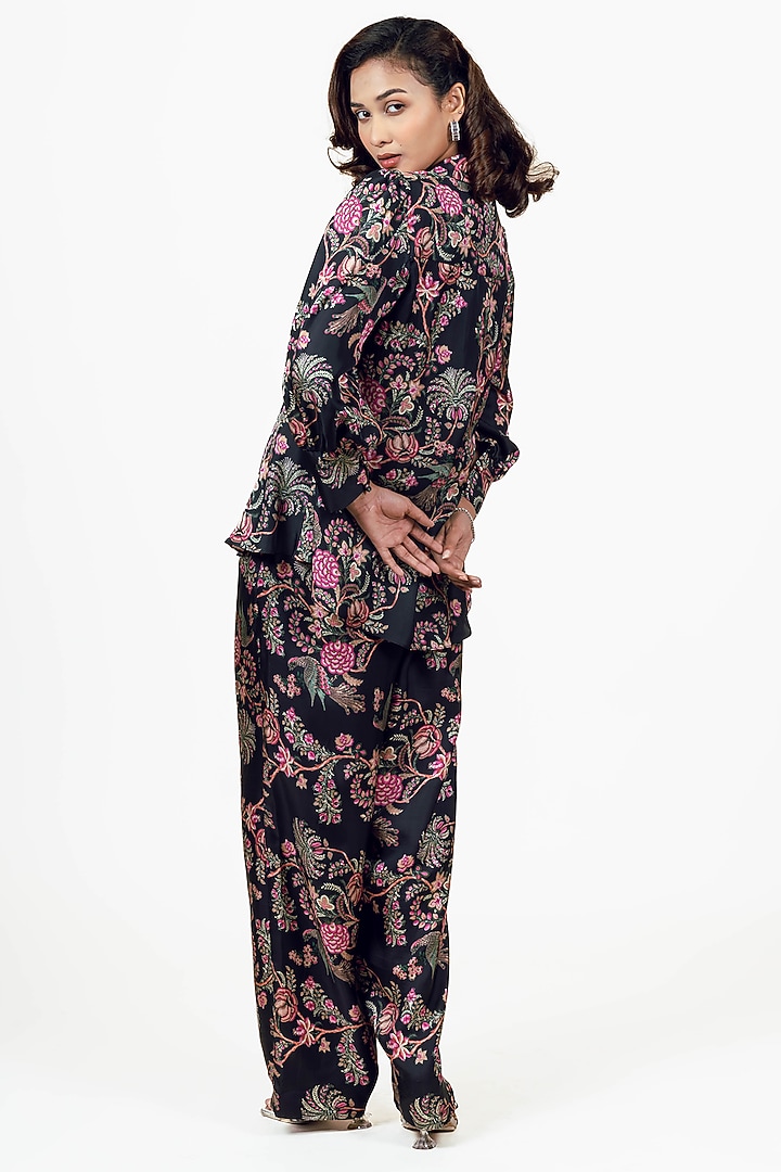 Black Twill Peacock Chintz Printed Co-Ord Set by Studio 113 at Pernia's Pop Up Shop