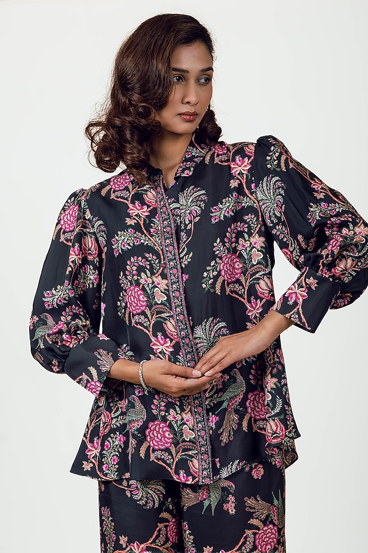 Black Twill Peacock Chintz Printed Co-Ord Set by Studio 113 at Pernia's Pop Up Shop