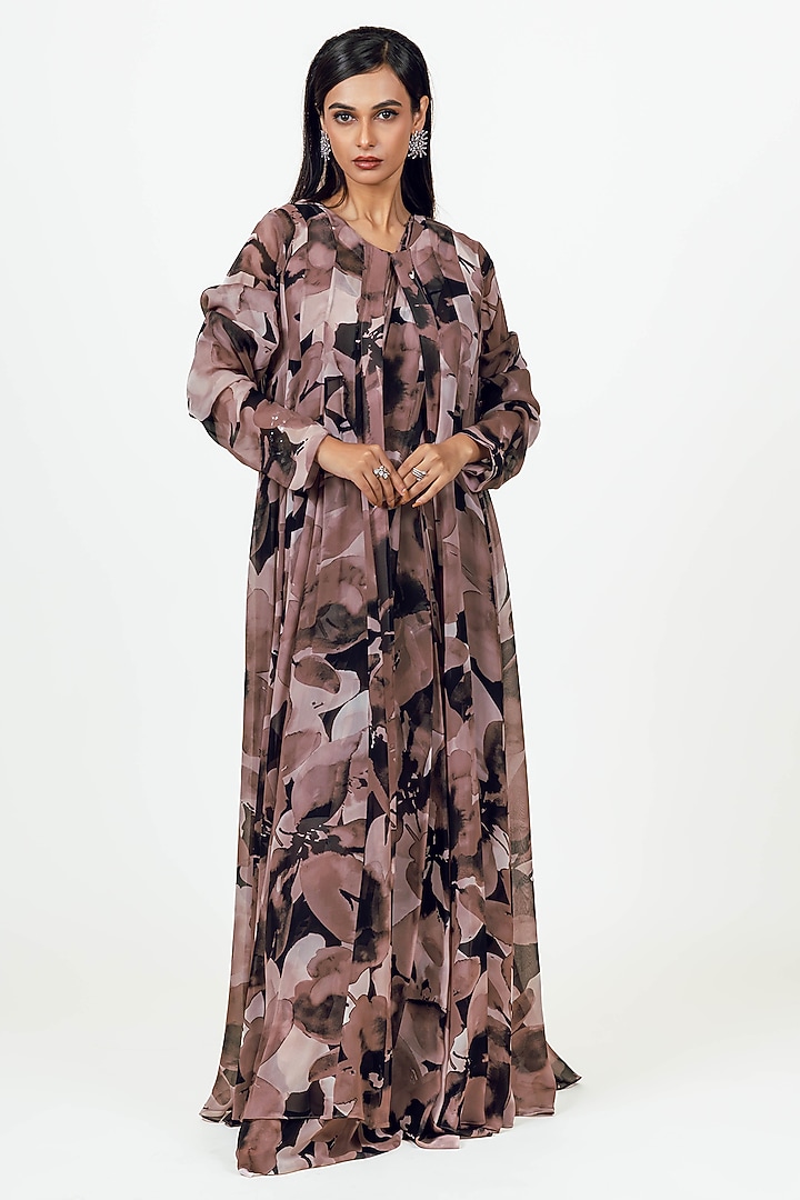Black Georgette Jacket Draped Party Wear Saree Set by Studio 113 at Pernia's Pop Up Shop