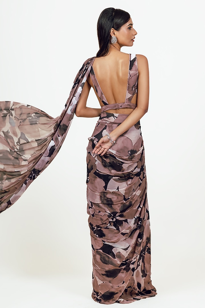 Black Georgette Jacket Draped Party Wear Saree Set by Studio 113 at Pernia's Pop Up Shop
