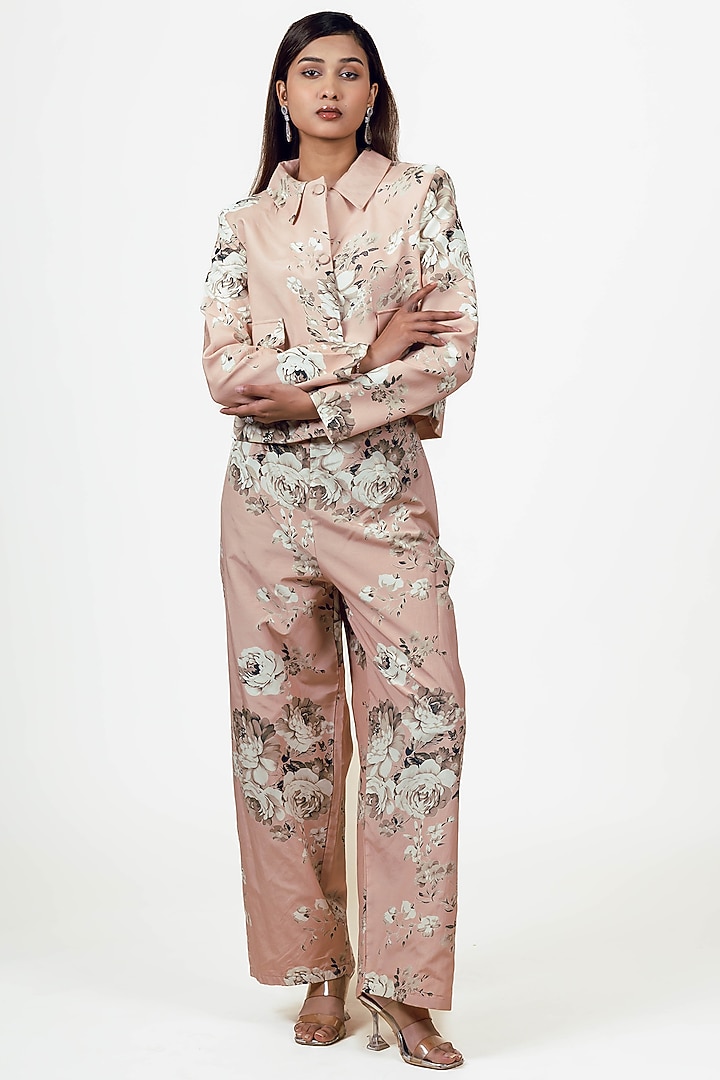 Blossom Pink Satin Floral Digital Printed Co-Ord Set by Studio 113 at Pernia's Pop Up Shop