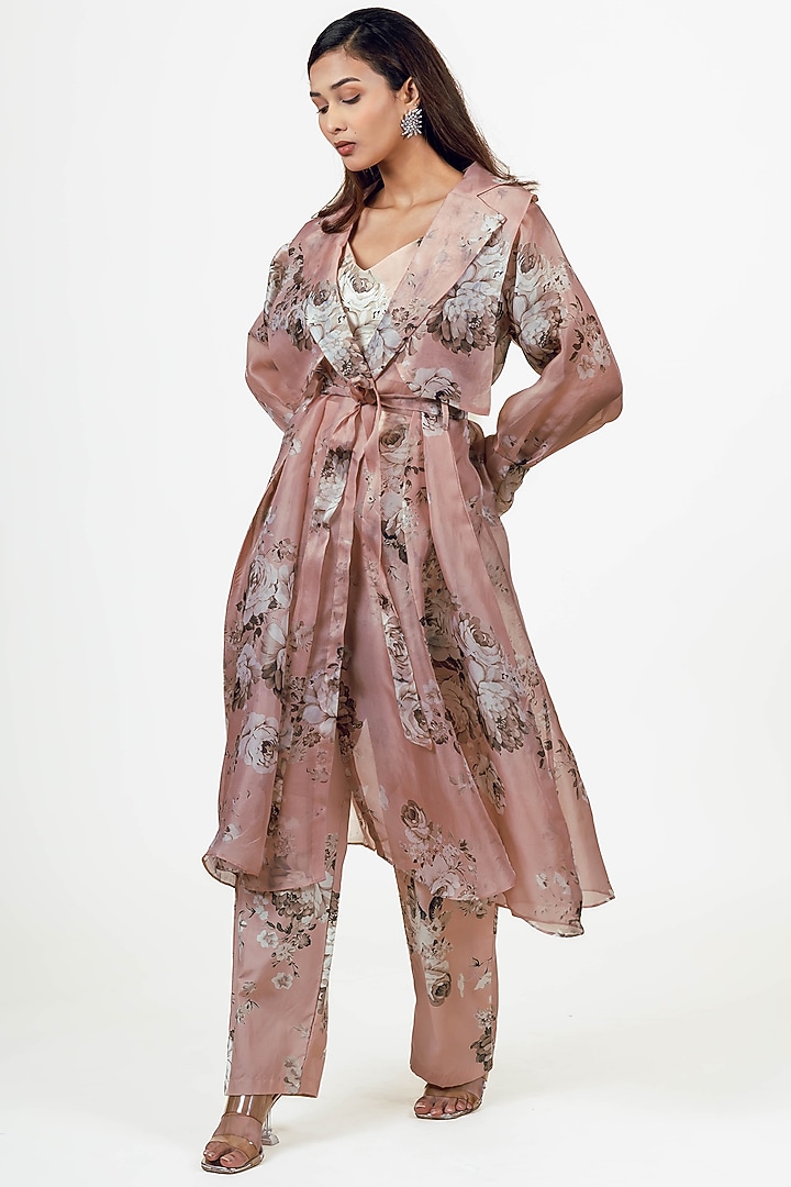 Blossom Pink Organza Printed Jacket Set by Studio 113 at Pernia's Pop Up Shop