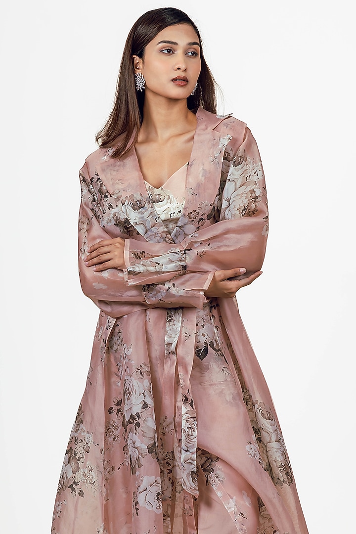 Blossom Pink Organza Printed Jacket Set by Studio 113 at Pernia's Pop Up Shop