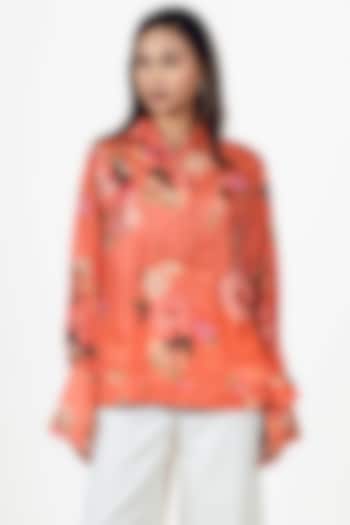 Burnt Sienna Twill Floral Digital Printed Shirt by Studio 113 at Pernia's Pop Up Shop