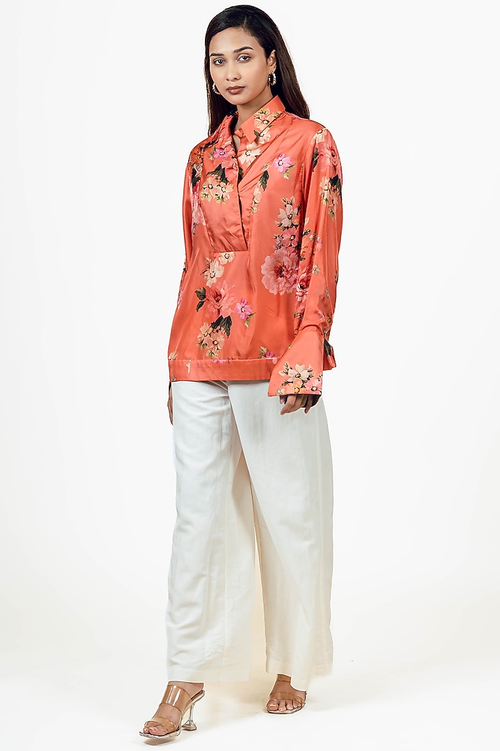 Burnt Sienna Twill Floral Digital Printed Shirt by Studio 113 at Pernia's Pop Up Shop