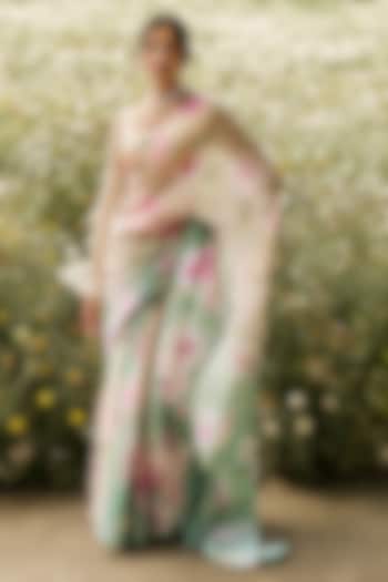 Yellow & Green Ombre Chiffon Watercolor Printed Party Wear Saree by Studio 113 at Pernia's Pop Up Shop