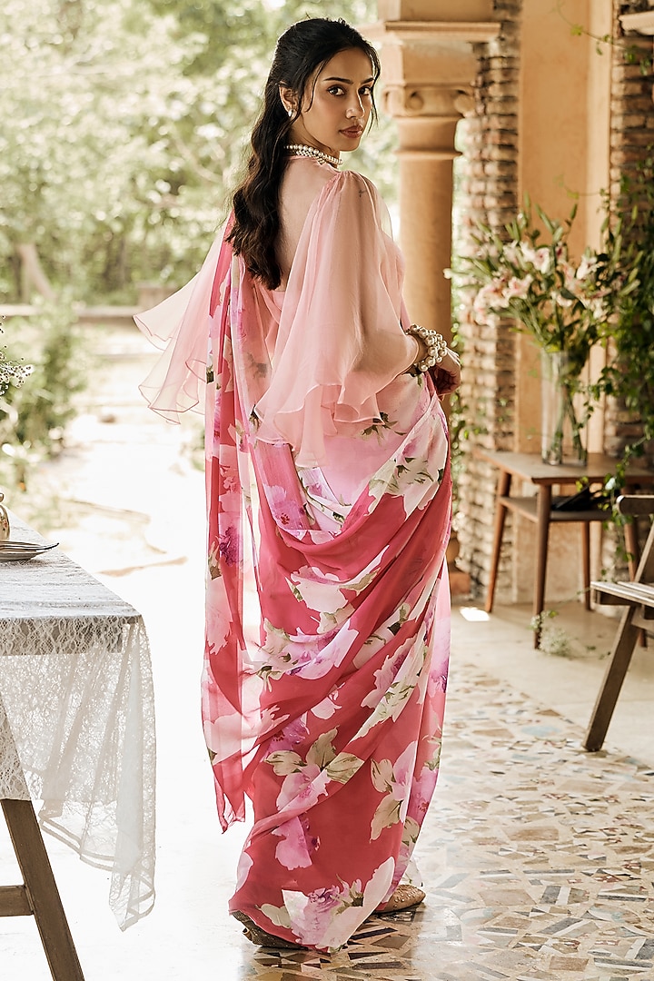 Pink Shaded Chiffon Water-Color Printed Party Wear Saree by Studio 113 at Pernia's Pop Up Shop