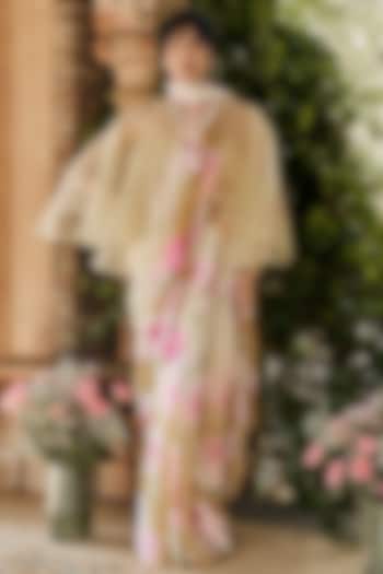 Yellow Ochre Shaded Chiffon Water-Color Printed Party Wear Saree by Studio 113 at Pernia's Pop Up Shop