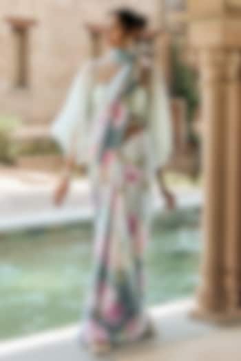 French Blue Shaded Chiffon Water-Color Printed Party Wear Saree by Studio 113 at Pernia's Pop Up Shop