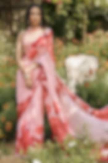 Peach Chiffon Floral Placement Printed Party Wear Saree by Studio 113 at Pernia's Pop Up Shop