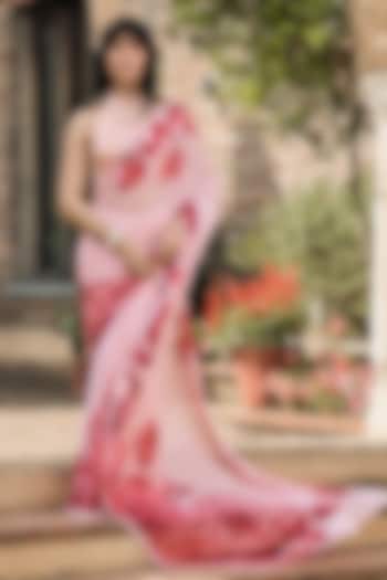 Pink Chiffon Floral Placement Printed Party Wear Saree by Studio 113 at Pernia's Pop Up Shop