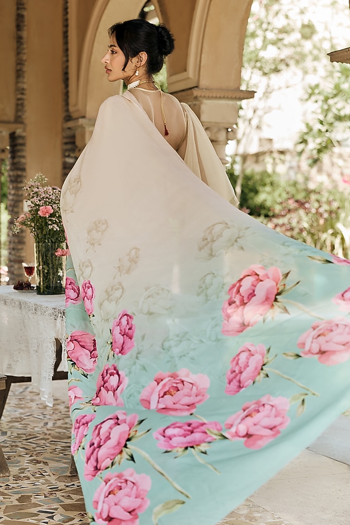 Yellow & Green Ombre Chiffon Party Wear Saree by Studio 113 at Pernia's Pop Up Shop