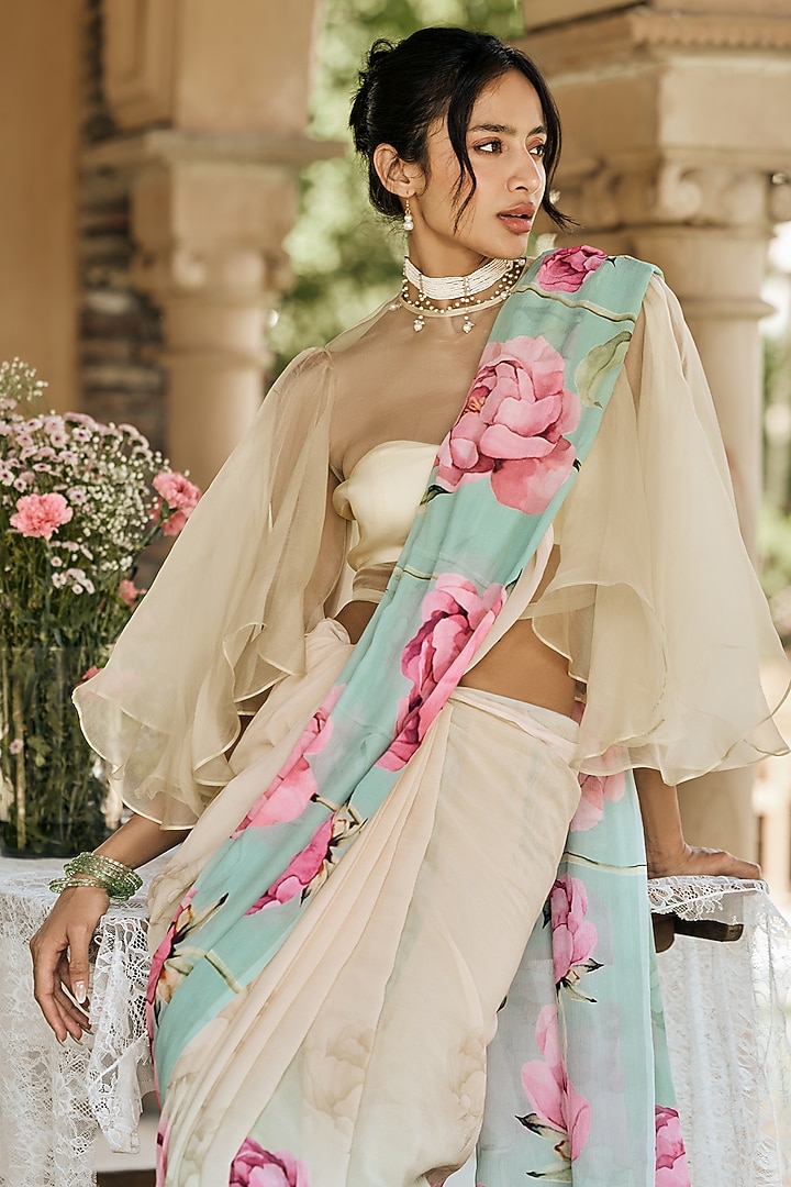 Yellow & Green Ombre Chiffon Party Wear Saree by Studio 113 at Pernia's Pop Up Shop