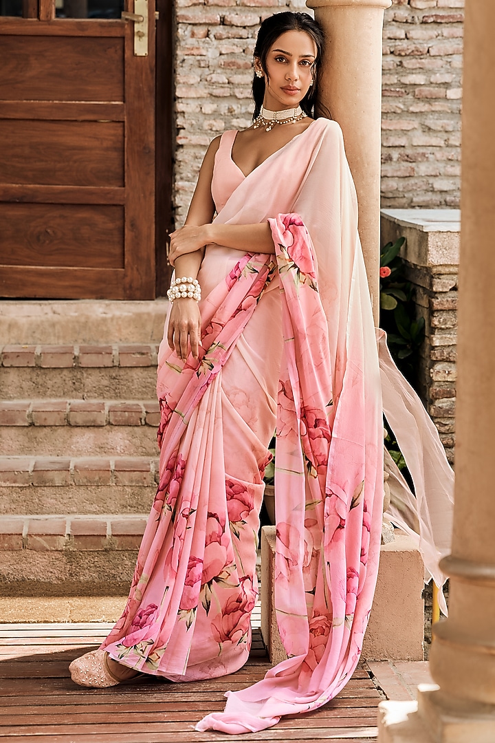 Pink Shaded Ombre Chiffon Party Wear Saree by Studio 113 at Pernia's Pop Up Shop