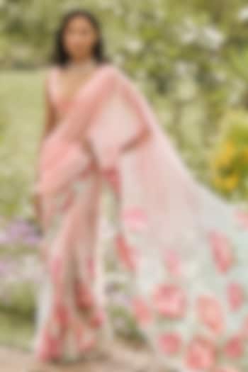 Pink & Mint Ombre Chiffon Party Wear Saree by Studio 113 at Pernia's Pop Up Shop