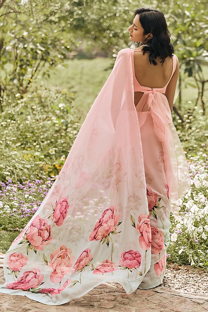 Pink & Mint Ombre Chiffon Party Wear Saree by Studio 113 at Pernia's Pop Up Shop