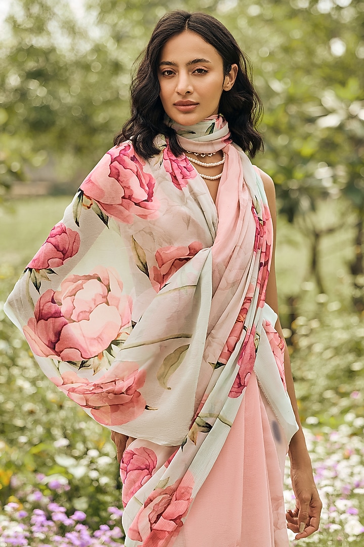 Pink & Mint Ombre Chiffon Party Wear Saree by Studio 113 at Pernia's Pop Up Shop