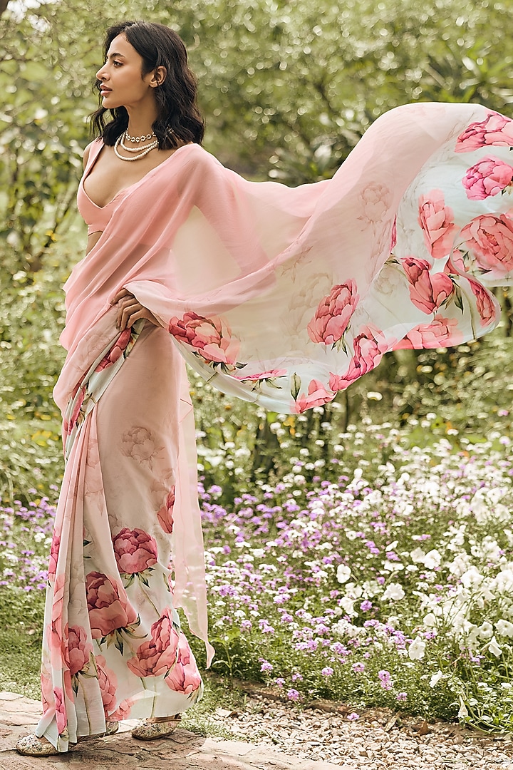 Pink & Mint Ombre Chiffon Party Wear Saree by Studio 113 at Pernia's Pop Up Shop