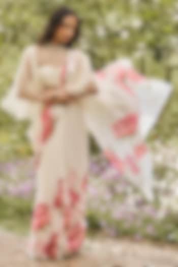 White Chiffon Floral Party Wear Saree by Studio 113 at Pernia's Pop Up Shop