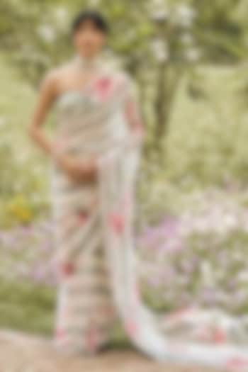 Pearl Blue Chiffon Floral Printed Party Wear Saree Set by Studio 113 at Pernia's Pop Up Shop