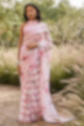 Old Rose Chiffon Floral Printed Party Wear Saree Set by Studio 113 at Pernia's Pop Up Shop