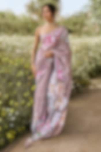 Lavender Chiffon Floral Printed Party Wear Saree by Studio 113 at Pernia's Pop Up Shop