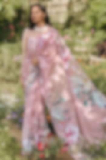 Old Rose Chiffon Floral Printed Party Wear Saree by Studio 113 at Pernia's Pop Up Shop